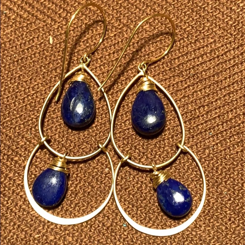 NWT 24KGold Vermeil Handmade Lapis Lazuli earrings - Picture 4 of 9